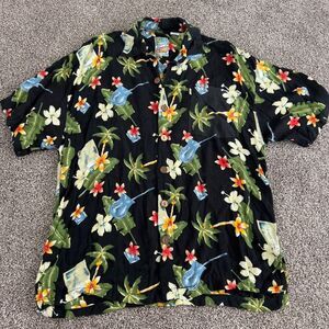 Pineapple Moon Hawaiian Floral Print Shirt size medium